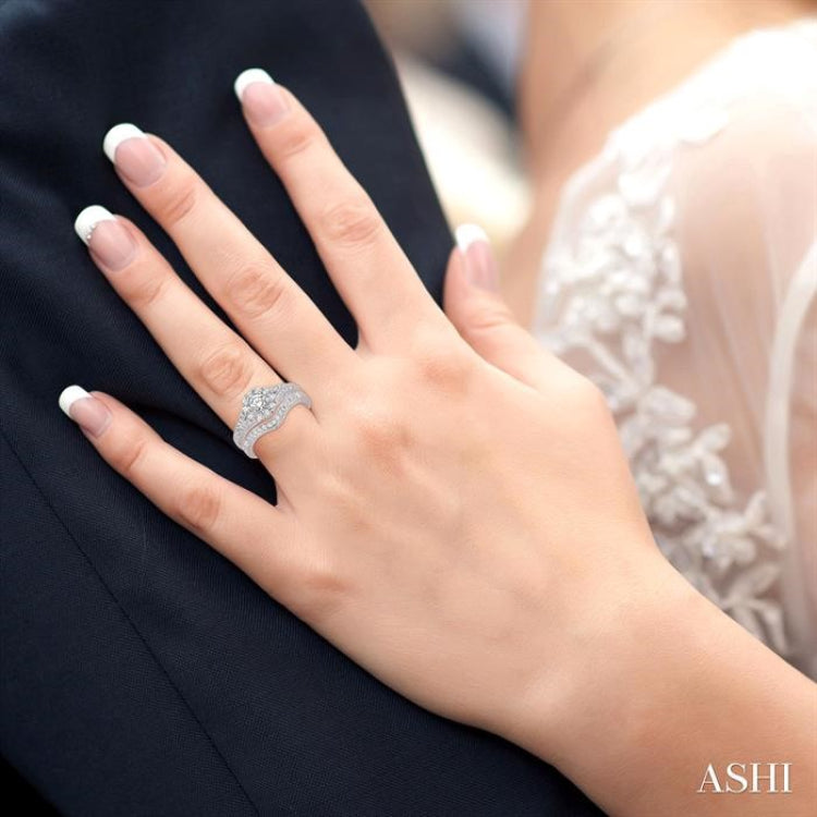 3/4 Ctw Diamond Wedding Set with 5/8 Ctw Round Cut Engagement Ring and 1/6 Ctw Wedding Band in 14K White Gold