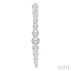 1 Ctw Round Cut Diamond Graduated Riviera Hoop Earrings in 14K White Gold