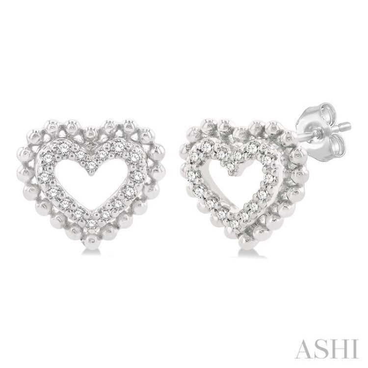 1/8 Ctw Petite Heart Round Cut Diamond Fashion Stud Earring in 10K White Gold