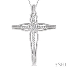 1/10 Ctw Round Cut Diamond Cross Charm Fashion Pendant With Chain in 10K White Gold