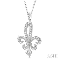 1 1/2 Ctw Round Cut Diamond Fleur De Lis Pendant in 14K White Gold with Chain