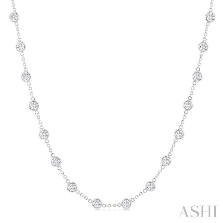 5 Ctw Bezel Set Round Cut Diamond Station Necklace in 14K White Gold