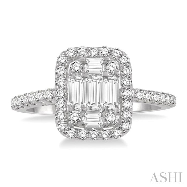 1/2 Ctw Baguette & Round Cut Fusion Diamond Ring in 14K White Gold
