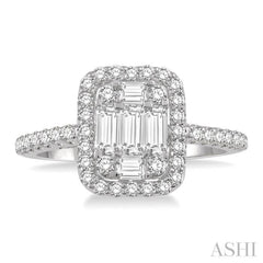 1/2 Ctw Baguette & Round Cut Fusion Diamond Ring in 14K White Gold