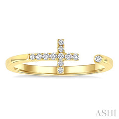 1/10 Ctw Petite Cross Round Cut Diamond Open Fashion Ring in 10K Yellow Gold