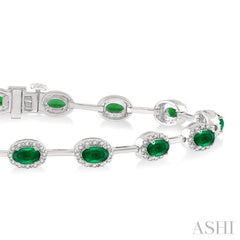 5x3 MM Oval Cut Emerald and 5/8 Ctw Round Cut Diamond Precious Bracelet in 14K White Gold