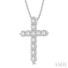 2 Ctw Round Cut Diamond Cross Pendant in 14K White Gold with Chain