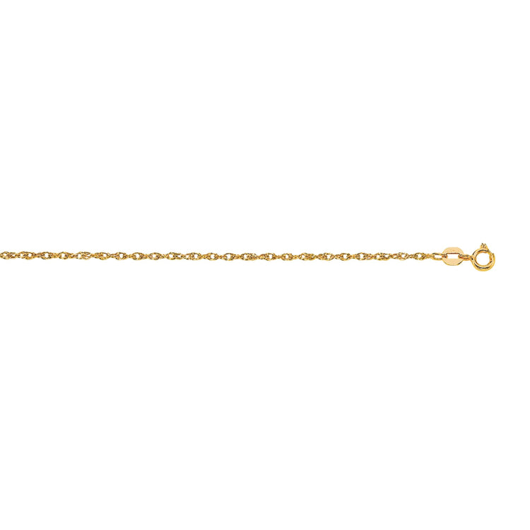 14K Yellow Gold .95mm Machine Rope 20 Chain (Carded) with Spring Ring Lock