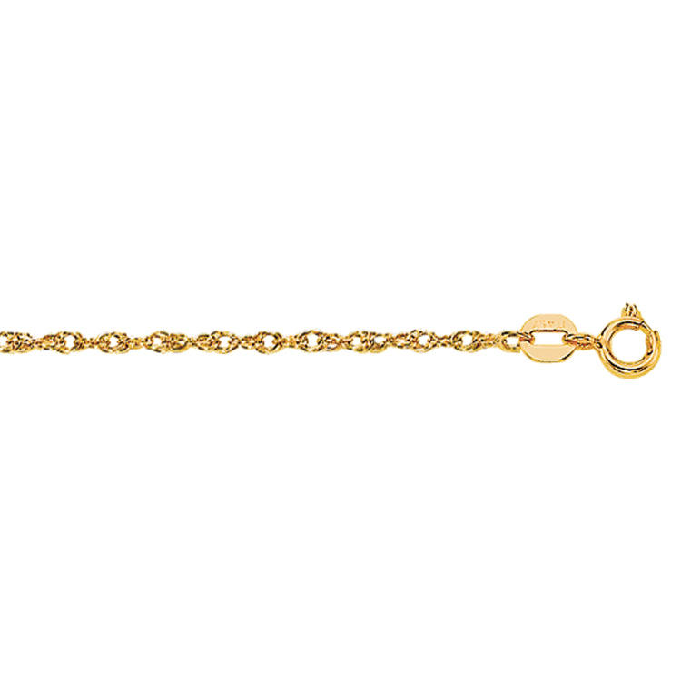14K Yellow Gold 1.1mm Machine Rope 16 Chain (Carded) with Spring Ring Lock