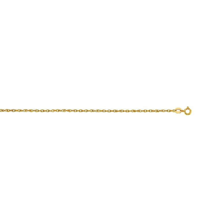 14K Yellow Gold 1.2mm Machine Rope 18 Chain (Carded) with Spring Ring Lock