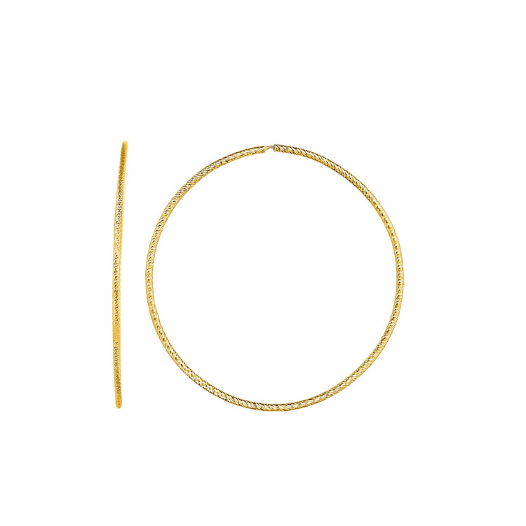 14K Yellow Gold 1.2x40mm Diamond Cut Endless Hoop Earring