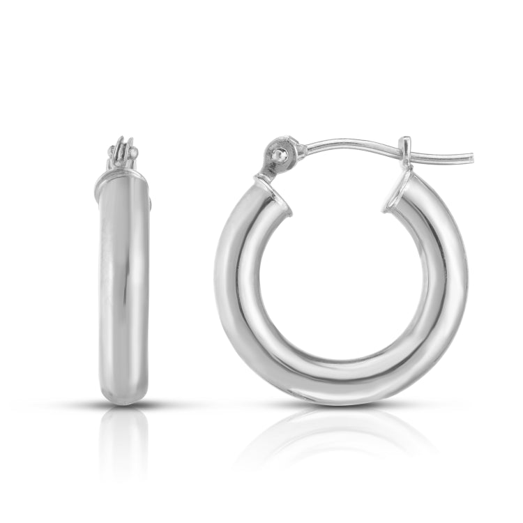 14K White Gold 3x15mm Hoop Earring