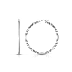 14K White Gold 3x20mm Hoop Earring