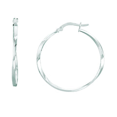 14K White Gold 1.5x30mm Twisted Hoop Earring