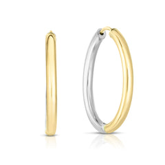 14K Yellow and White Gold 2.5x20mm Diamond Cut Hoop Earring