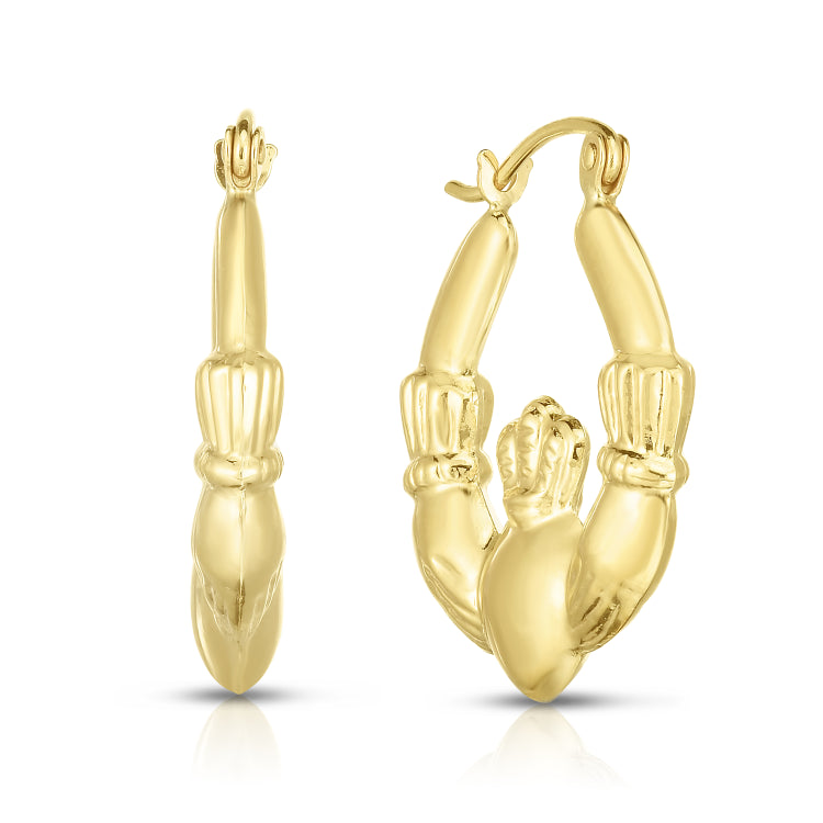 14K Yellow Gold Claddagh Back to Back Hoop Earring