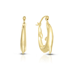 14K Yellow Gold Small Dolphin Back to Back Hoop Earring