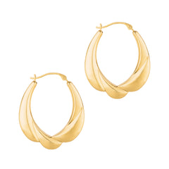 14K Yellow Gold Puffy Scalloped Back to Back Hoop Earring
