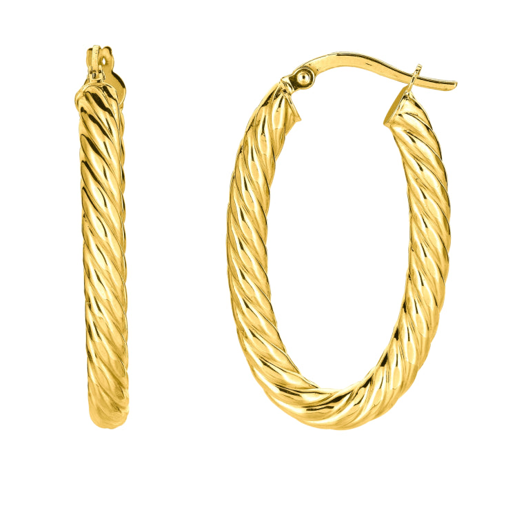14K Yellow Gold Large Oval Twist Hoop Earring