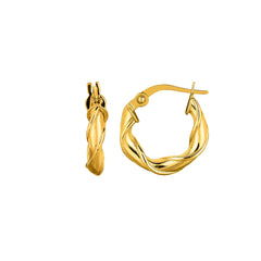 14K Yellow Gold 3x15mm Twist Hoop Earring