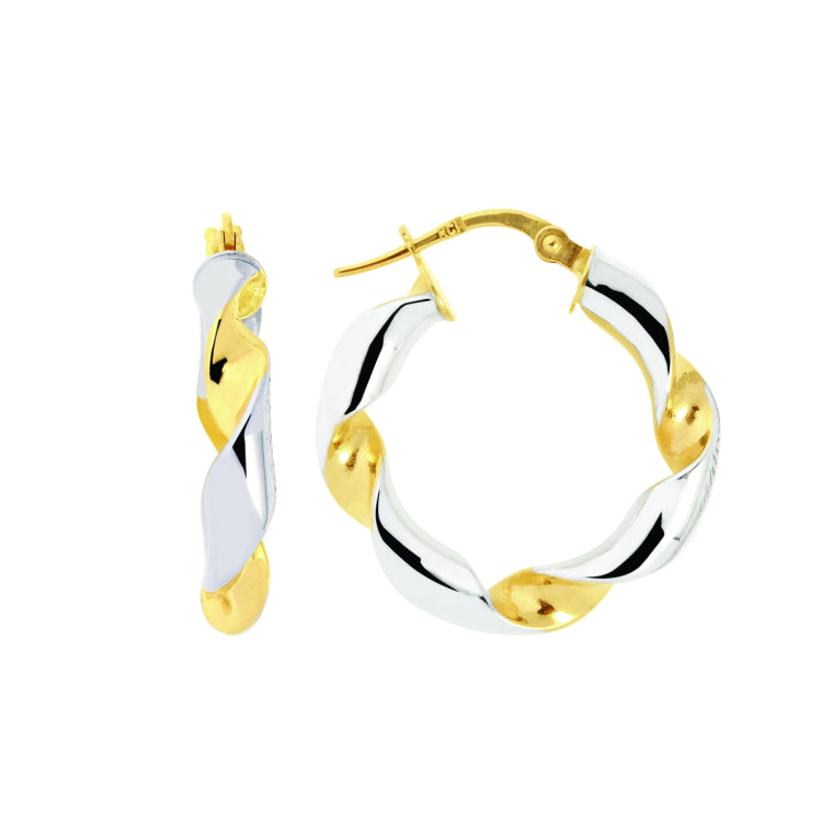14K Yellow and White Gold Small Round Twist Hoop Earring