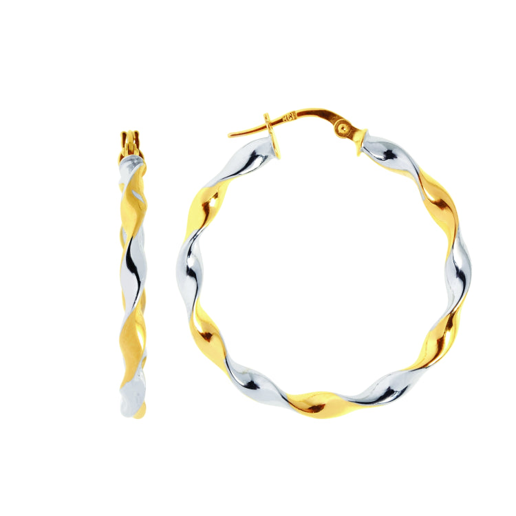 14K Yellow and White Gold Medium Round Twist Hoop Earring