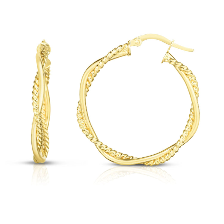 14K Yellow Gold Round Twist and Polished Hoop Earring
