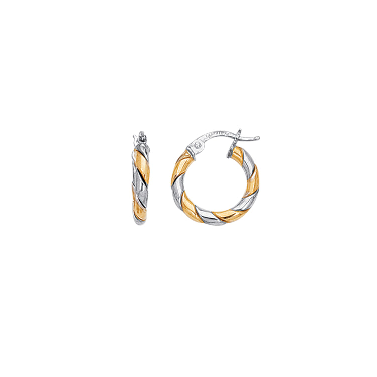 14K Yellow and White Gold 2x15mm Twist Hoop Earring