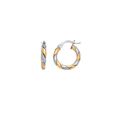 14K Yellow and White Gold 2x15mm Twist Hoop Earring