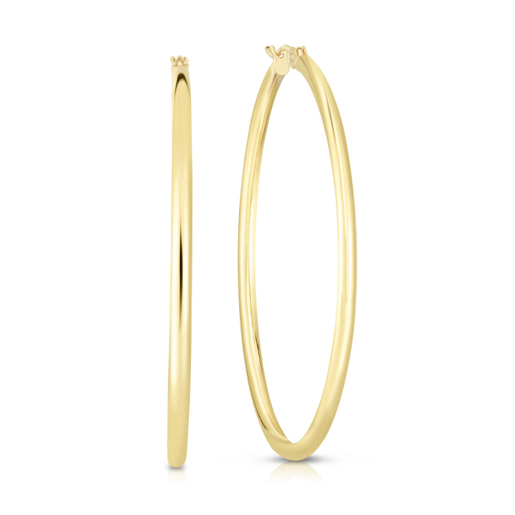 14K Tri-color Gold 2x15mm Diamond Cut Station Hoop Earring