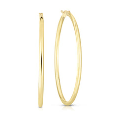 14K Tri-color Gold 2x15mm Diamond Cut Station Hoop Earring