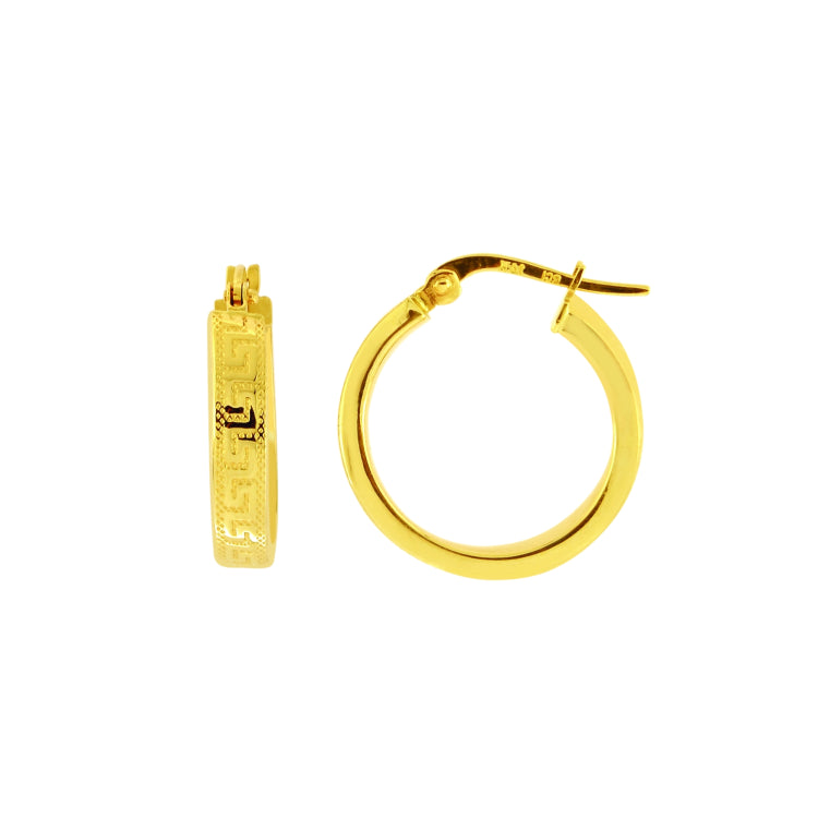 14K Yellow Gold Polished Greek Key Exterior Hoop Earring