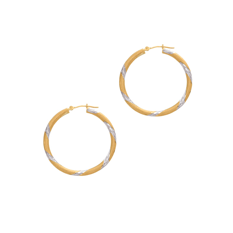 14K Yellow and White Gold 3x30mm Hoop Earring