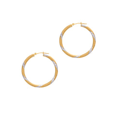 14K Yellow and White Gold 3x30mm Hoop Earring