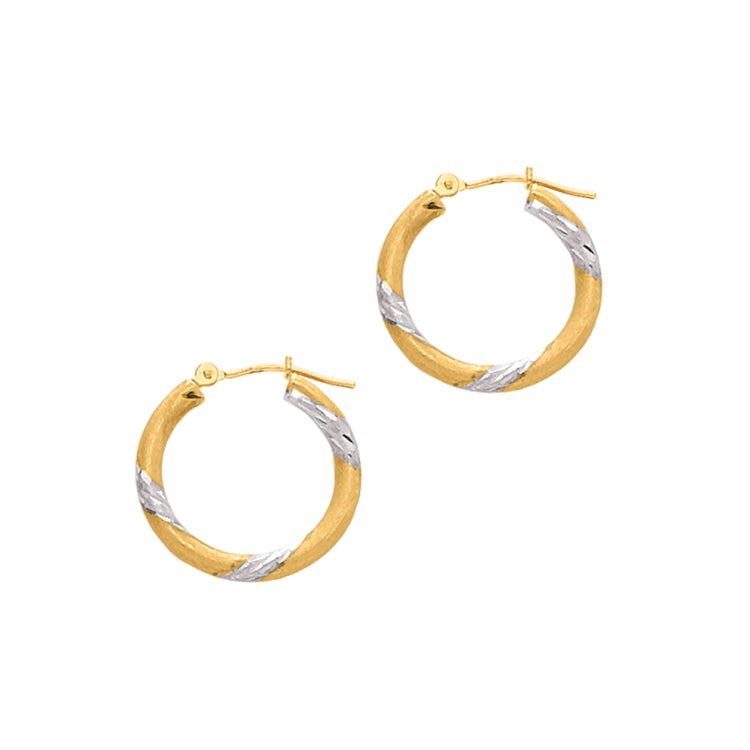 14K Yellow and White Gold 3x20mm Hoop Earring