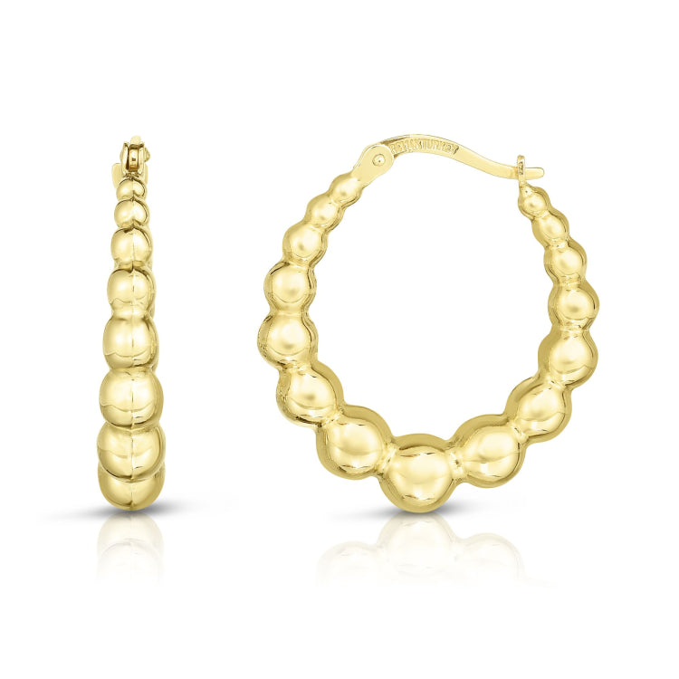 14K Yellow Gold Graduated Puffy Bead Hoop Earring