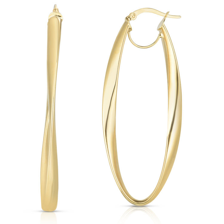14K Yellow Gold Twisted Oval Hinged Hoop Earring