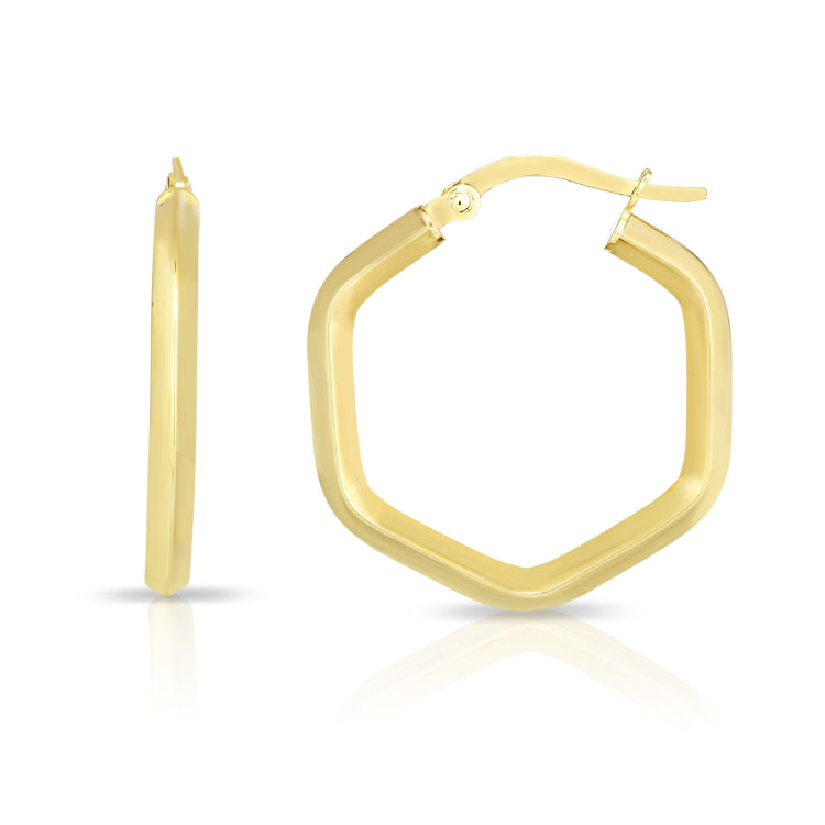 14K Yellow Gold Hexagon Hoop Earring