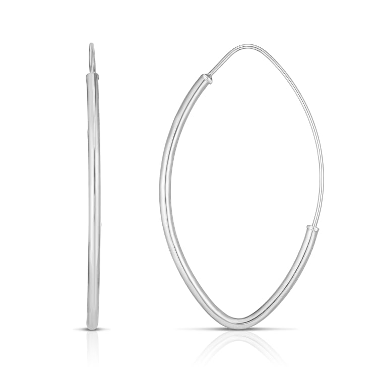 14K White Gold Small Polished Marquise Fashion Hoop Earring