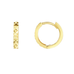 14K Yellow Gold Diamond Cut Huggie Earring