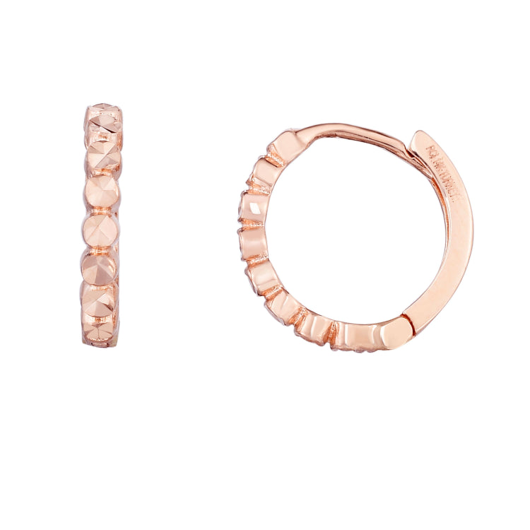 14K Rose Gold Round Diamond Cut Huggie Earring