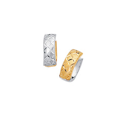 14K Yelllow & White Gold Reversible X Pattern Huggie Earring
