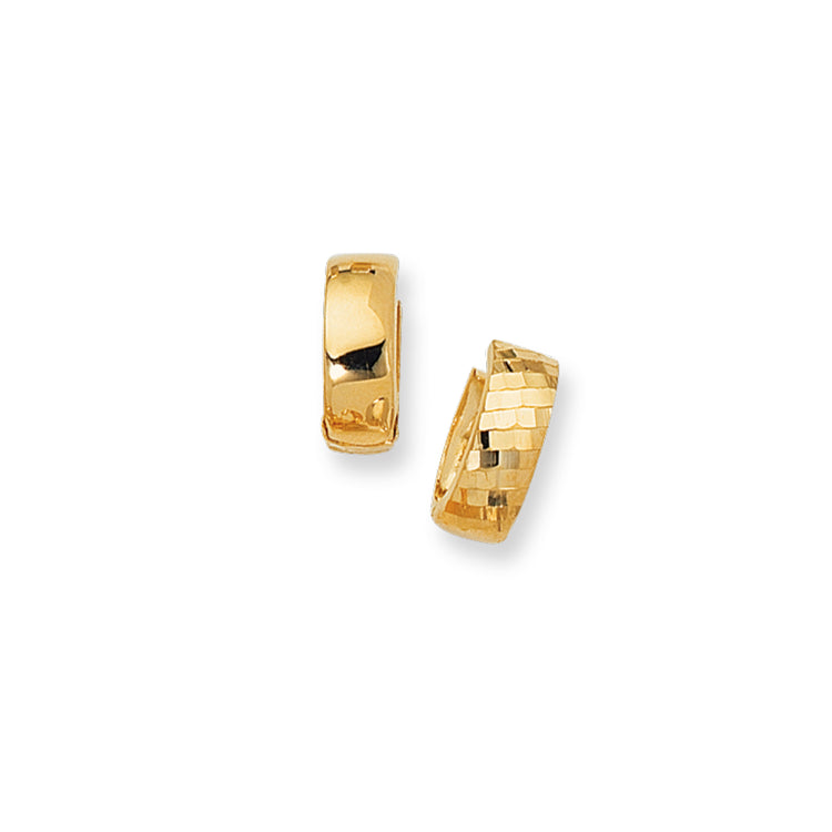 14K Yellow Gold Reversible Diamond Cut & Polished Huggie Earring