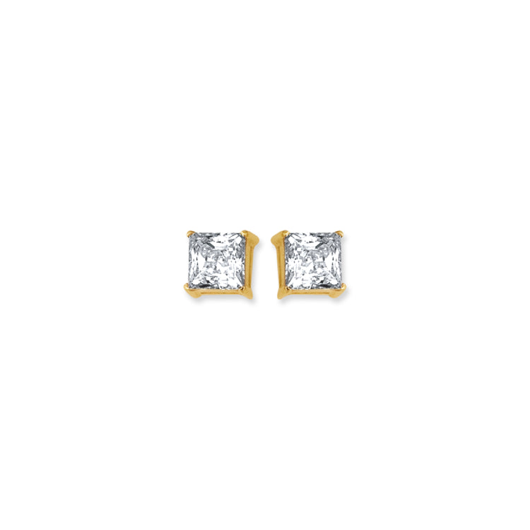 14K Yellow Gold 5mm Princess Cut CZ Stud Earring