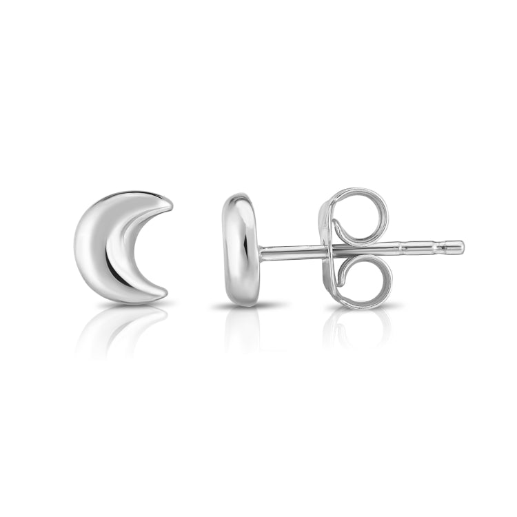 14K White Gold Moon Stud Earring