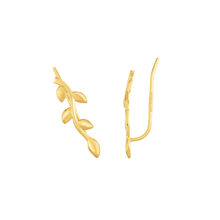 14K Yellow Gold Leaf Ear Climber