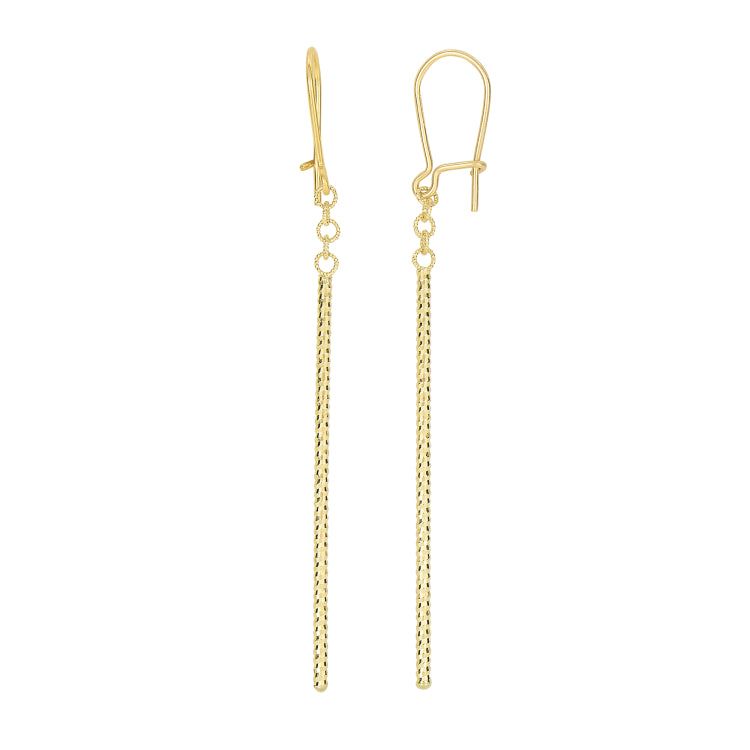 14K Yellow Gold Diamond Cut Bar Linear Drop Earring