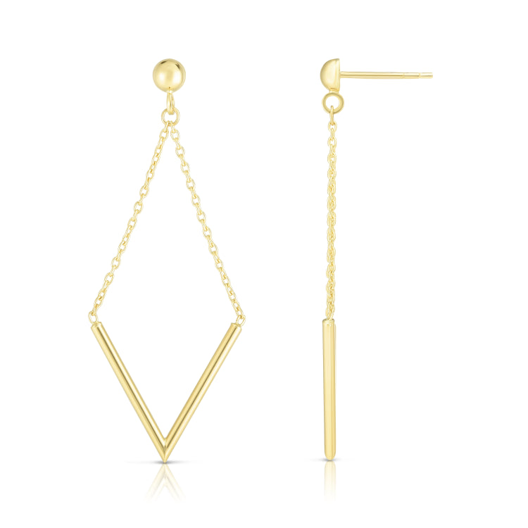 14K Yellow Gold Polished V Drop Earring