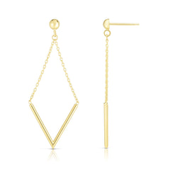14K Yellow Gold Polished V Drop Earring