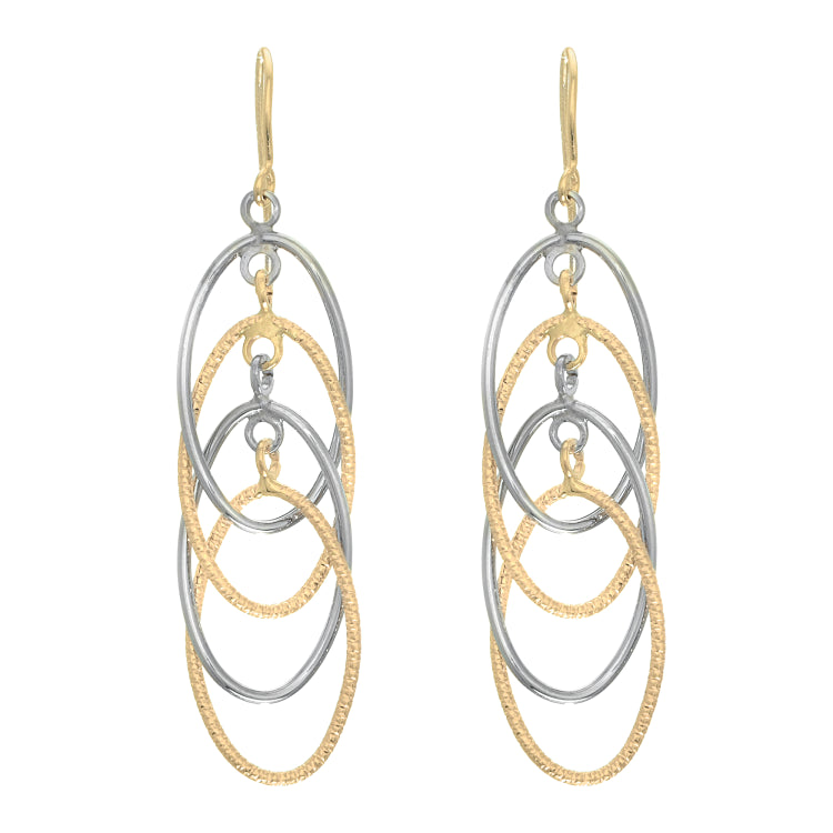 14K Yellow & White Gold Polished Interlocking Oval Dangle Earring